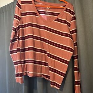 SO Women's Long Sleeve Top in Pink and Burgundy Stripes